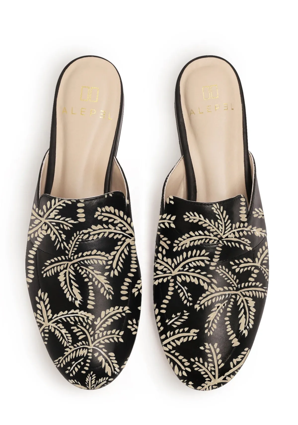 Online Alepel Beige Abstract Palms Black Mule