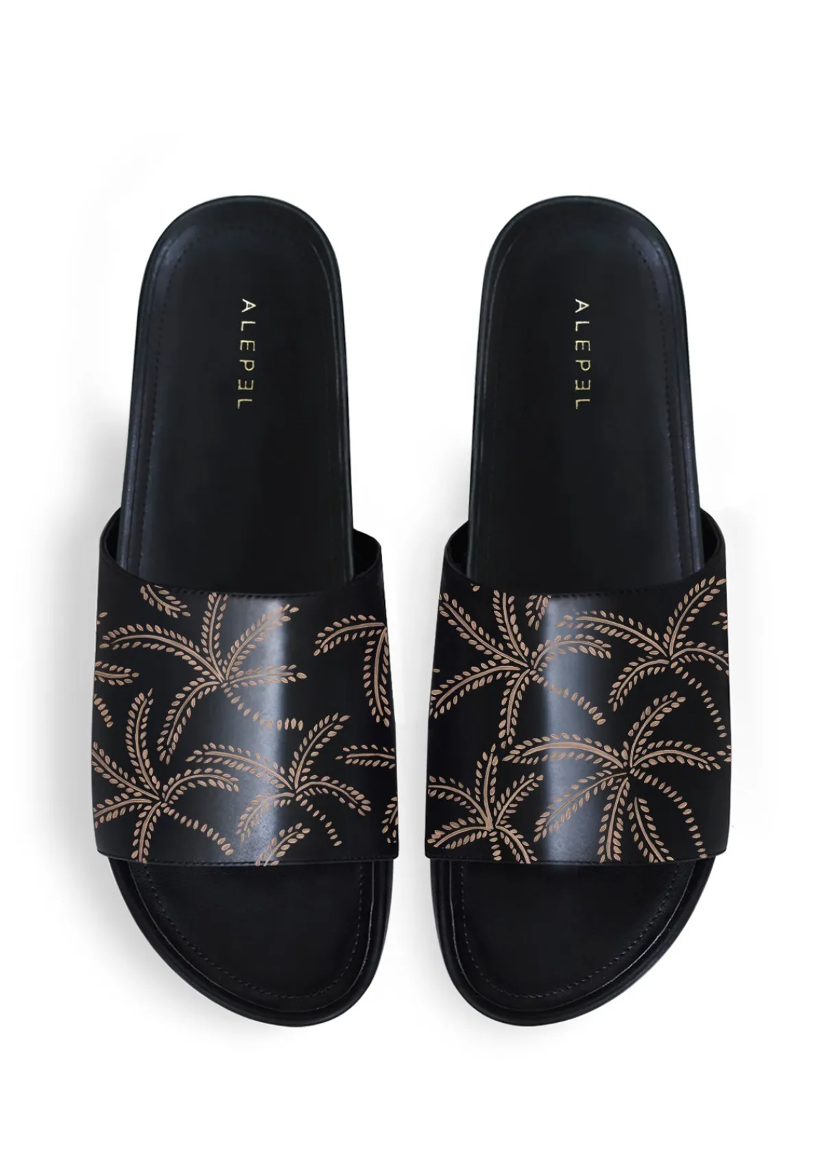 Cheap Alepel Beige Abstract Palms Black Slip On