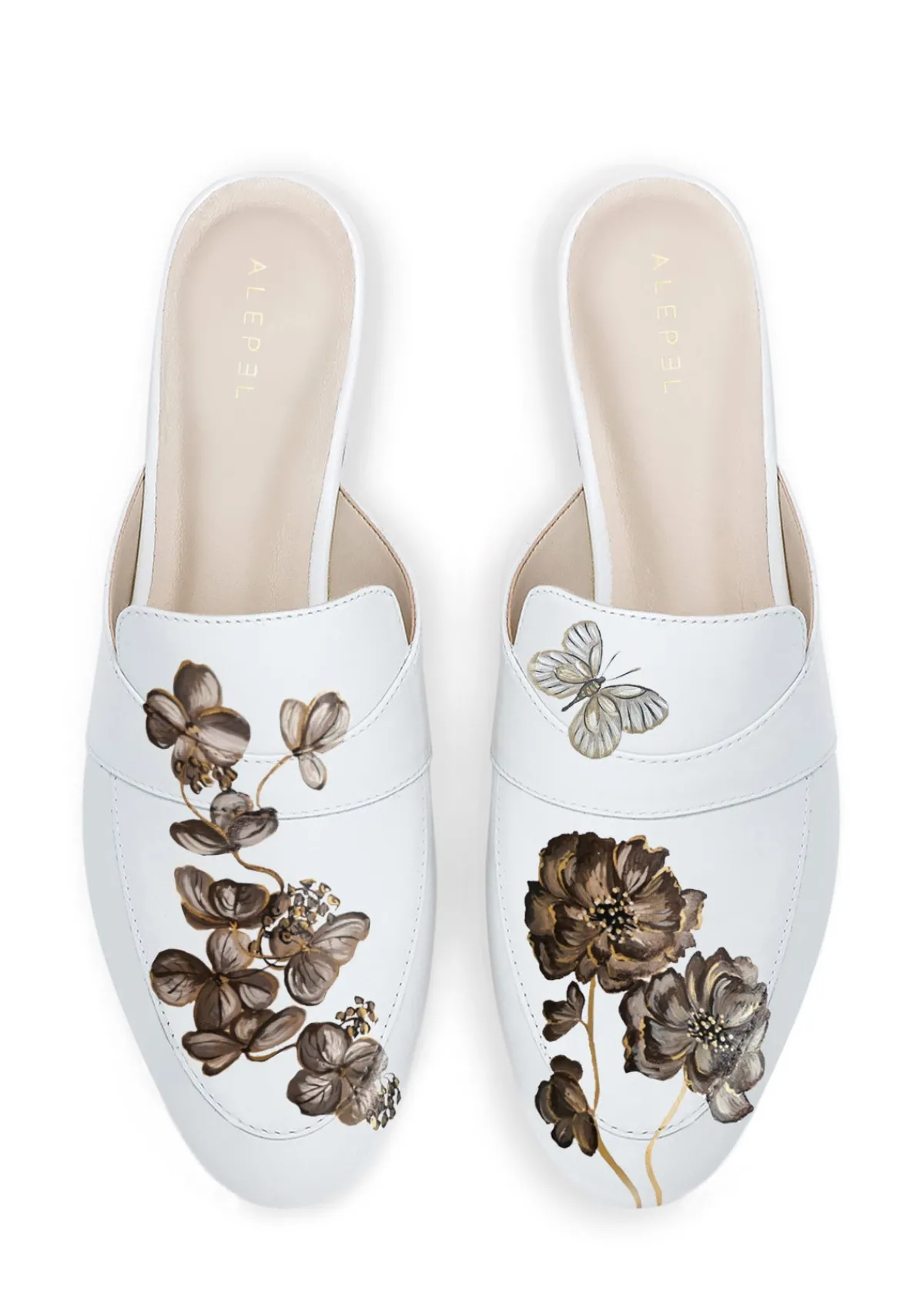 Store Alepel Coffee Flowers White Mule