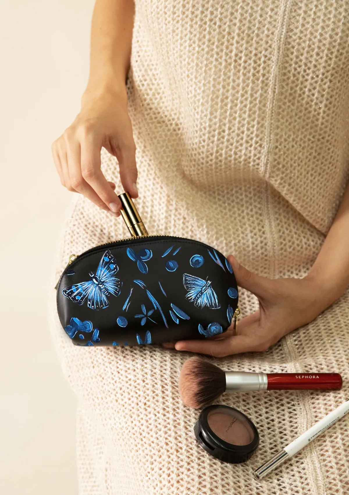 Shop Alepel Denim Butterfly Makeup Bag