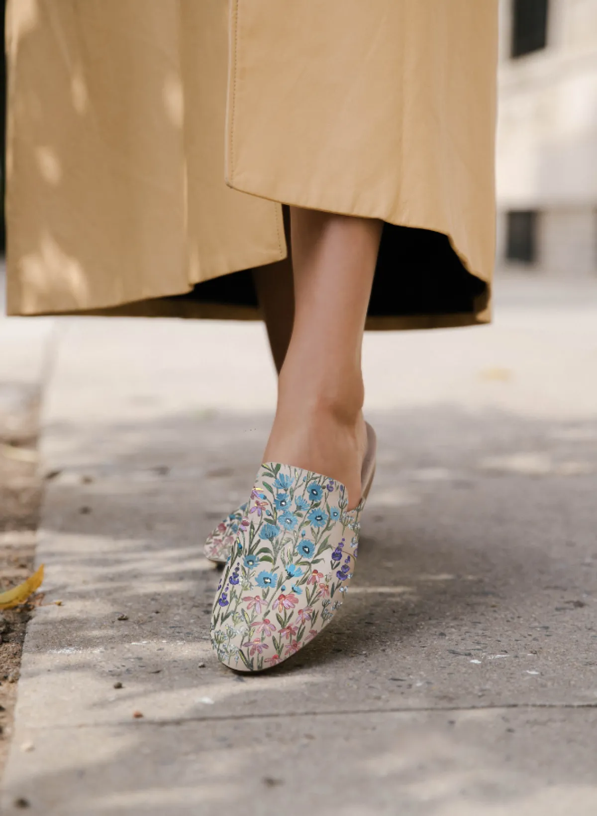 Sale Alepel Floral Print Beige Mule