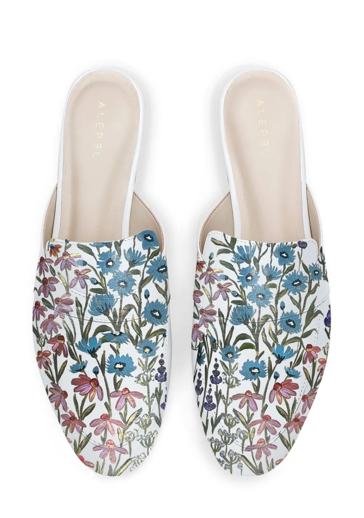 Cheap Alepel Floral Print White Mule