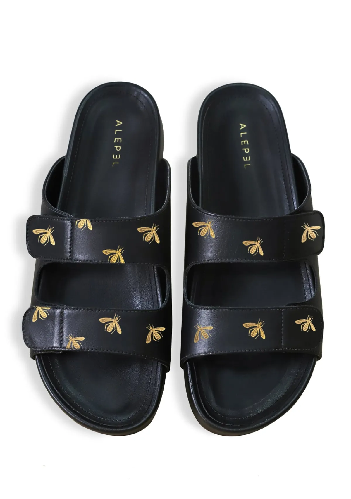 New Alepel Gold Metallic Bees Black Sandal