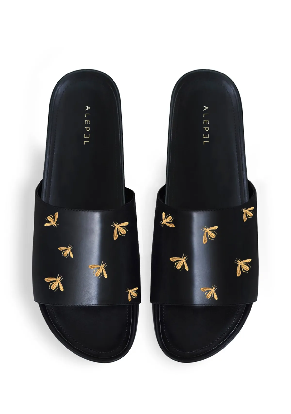 Online Alepel Gold Metallic Bees Black Slip On