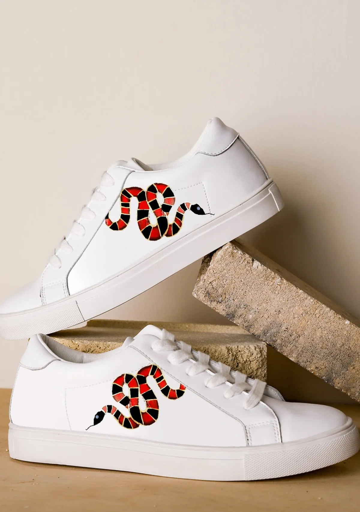 Flash Sale Alepel Gold Snake White Sneaker