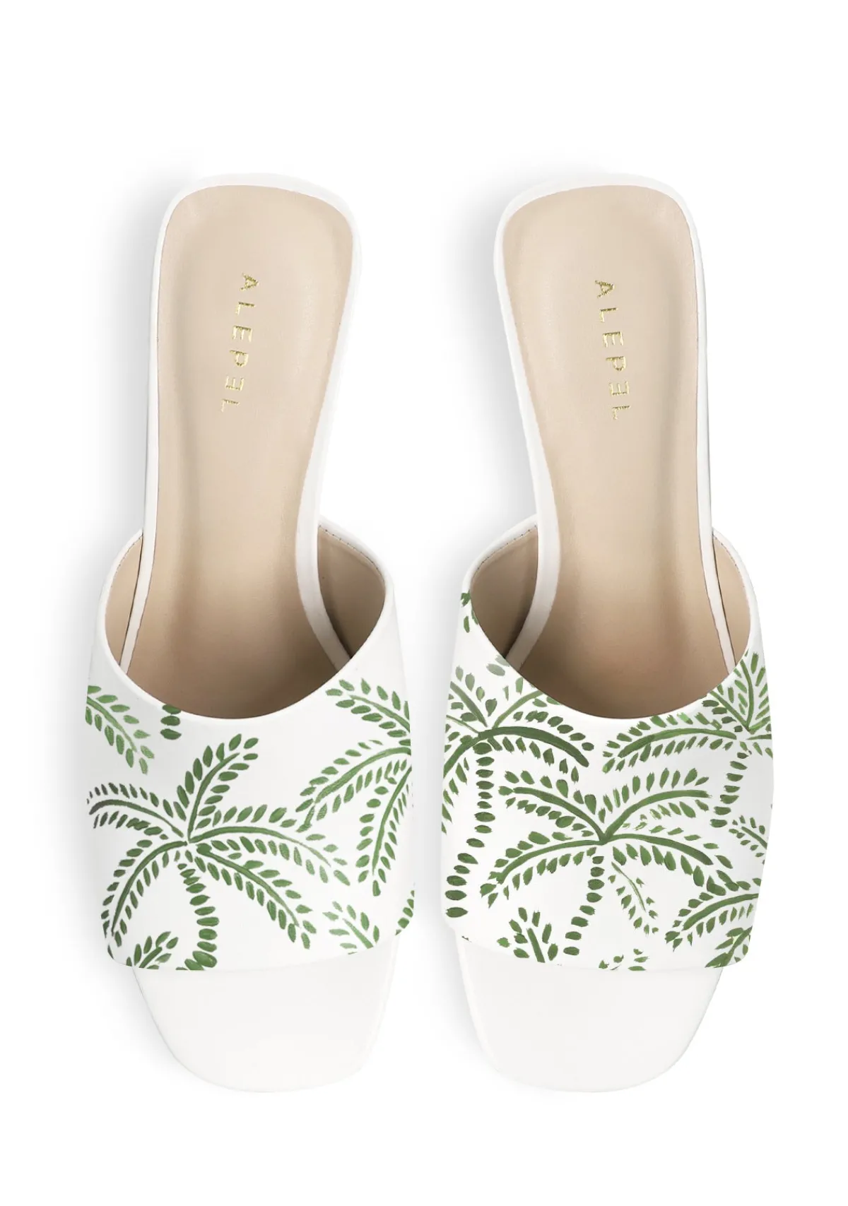 Cheap Alepel Green Abstract Palms White Heel