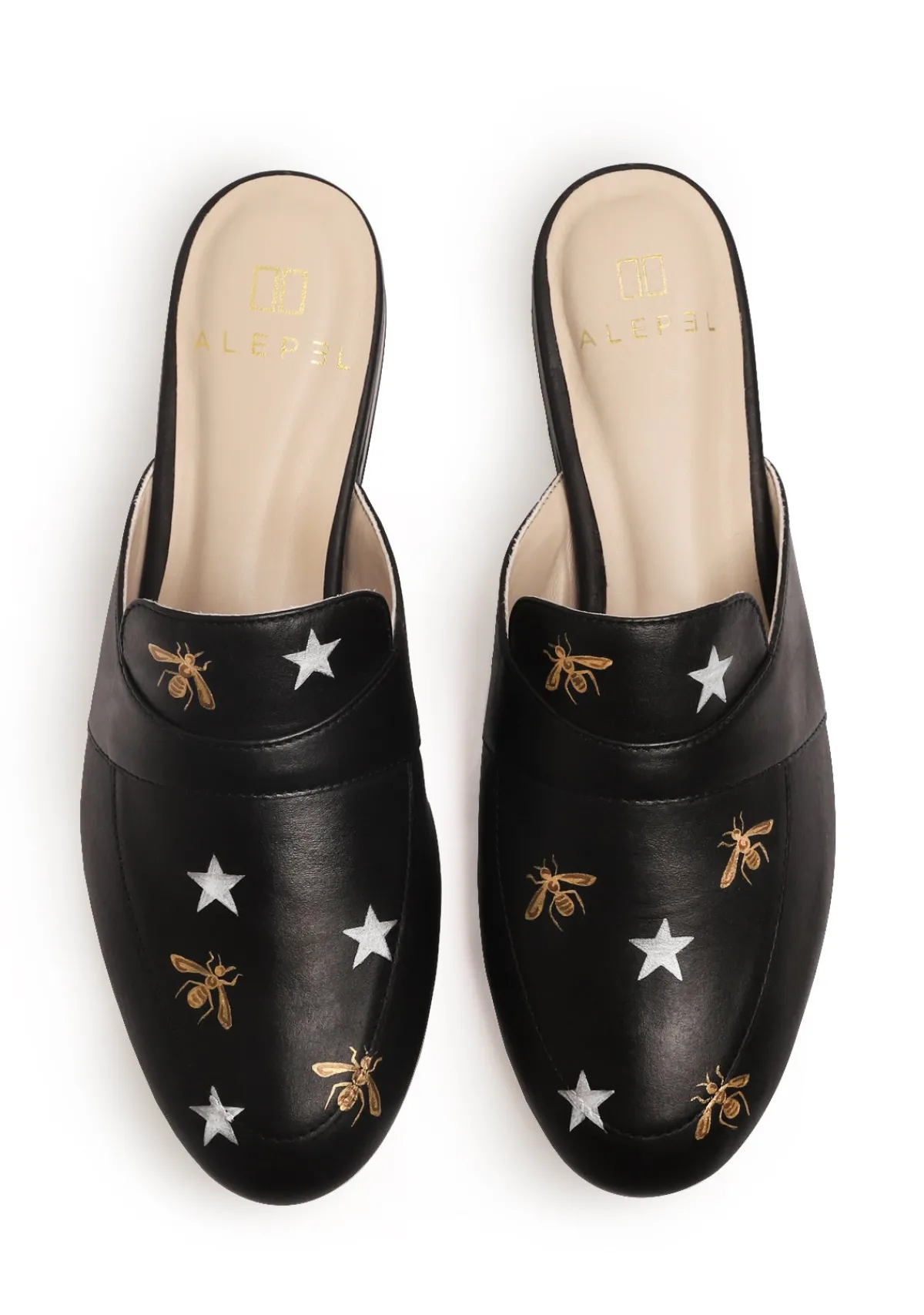 Clearance Alepel Metallic Bees and Stars Black Mule