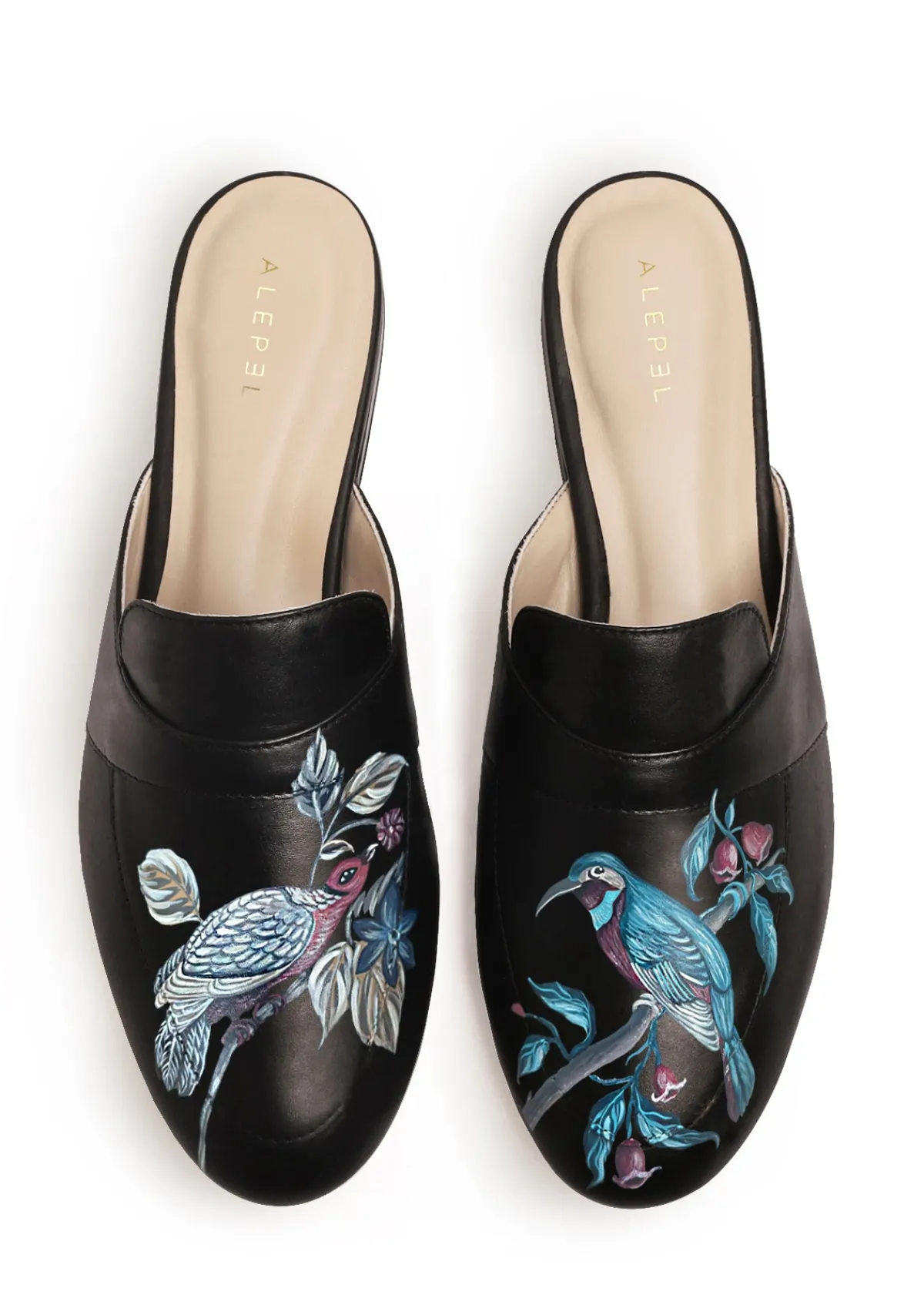 Hot Alepel Plum Birds Black Mule